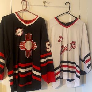 Dark and light Santa Fe Hockey Jerseys.
